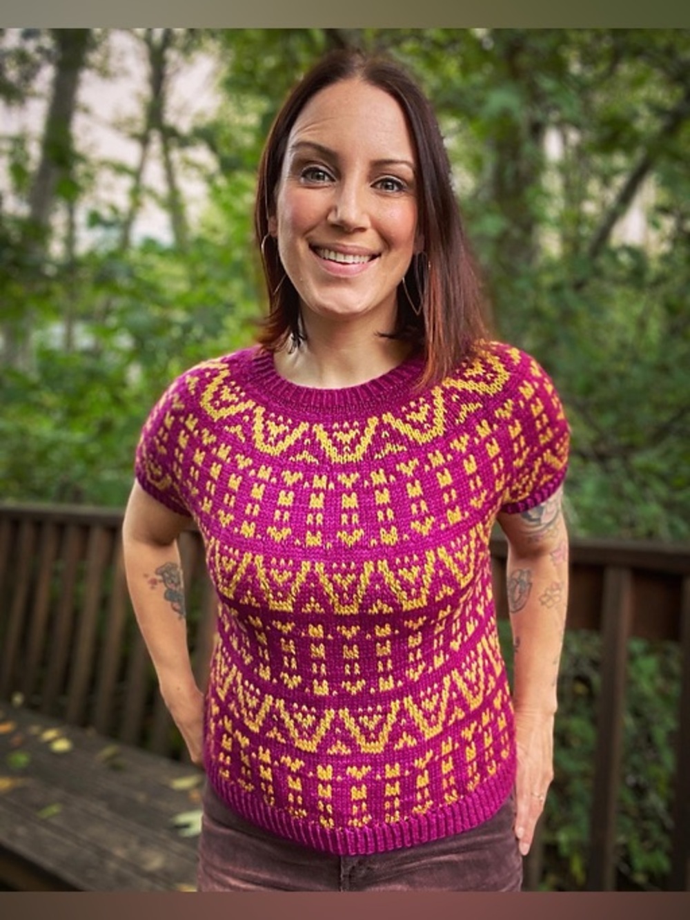 Handknit 100% Wool Short-Sleeved Sweater